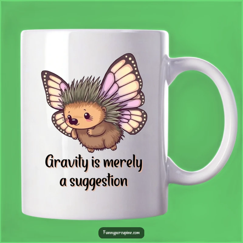 Funny Porcupine Flight Attempt Mug: Quirky Porcupine Butterfly Wings Gift