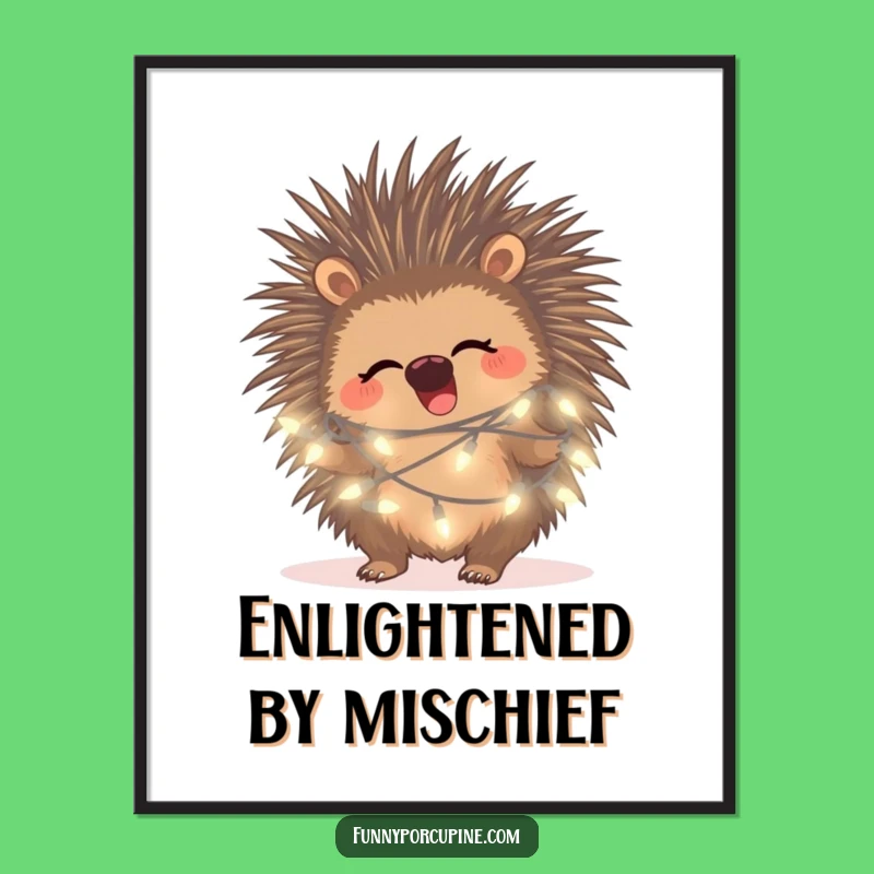 Funny Porcupine Fairy Light Digital Art: Instant Enchanted Decor for Your Walls