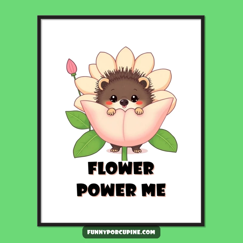 Funny Porcupine Flower Digital Art: Instant Whimsical Decor for Your Walls