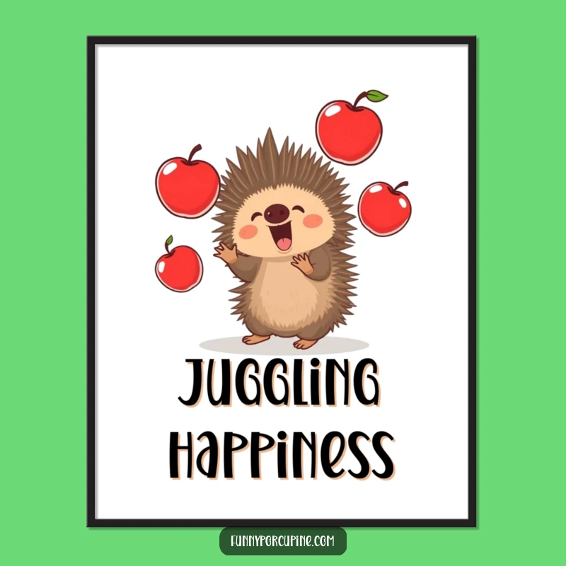 Funny Porcupine Apples Digital Print - Instant Juggling Act Download Gift