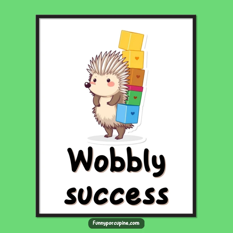 Funny Porcupine Blocks Digital Print - Instant Joyful Balance Download Gift