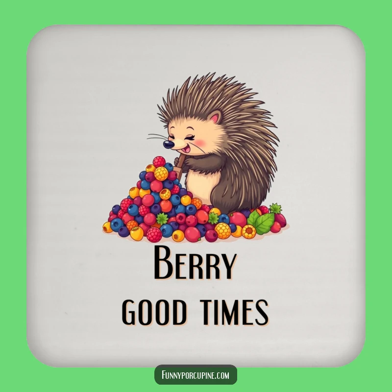 Funny Porcupine Coaster: Enthusiastic Berry Shoveler Gift
