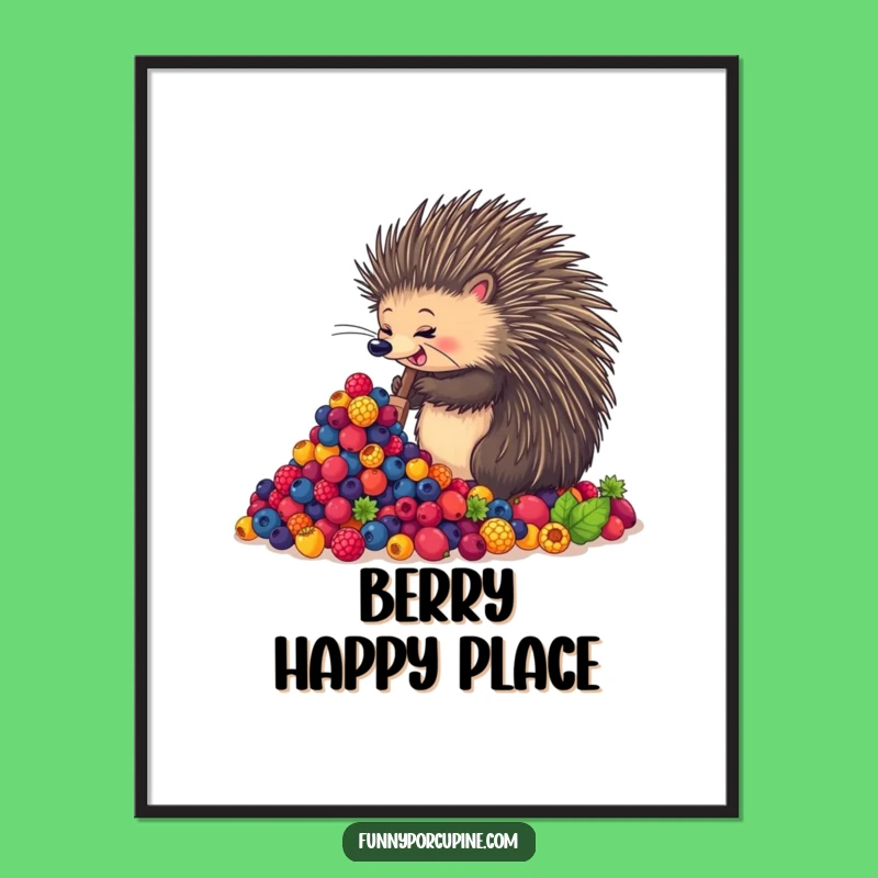 Funny Porcupine Berry Poster: Enthusiastic Shoveler Wall Art Gift