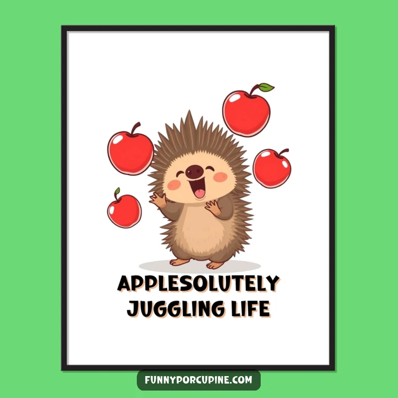 Free Printable Porcupine Art: Funny Juggling Apples Wall Decor Downloadable