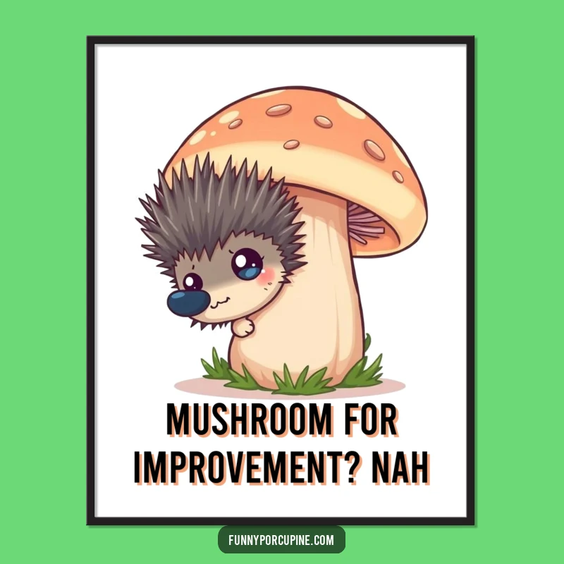 Free Printable Wall Art: Funny Porcupine Mushroom Scene, Quirky Downloadable Decor
