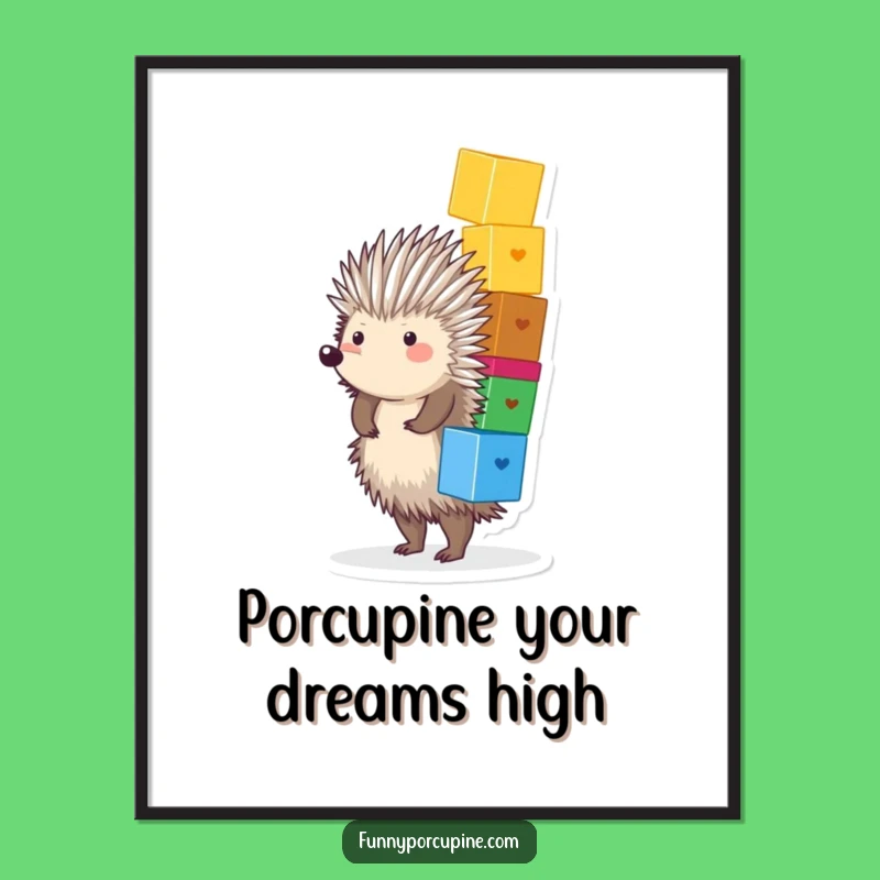 Free Printable Porcupine Art: Funny Block Stacking Wobble Wall Decor Downloadable