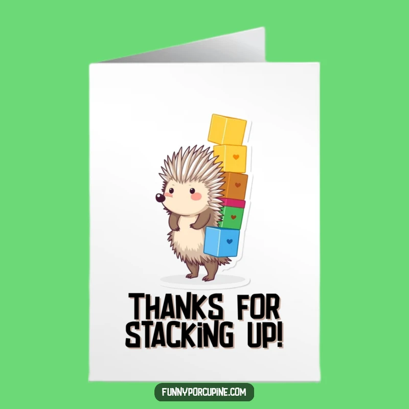 Free Printable Porcupine Thank You Card: Funny Block Stacking Wobble Gratitude
