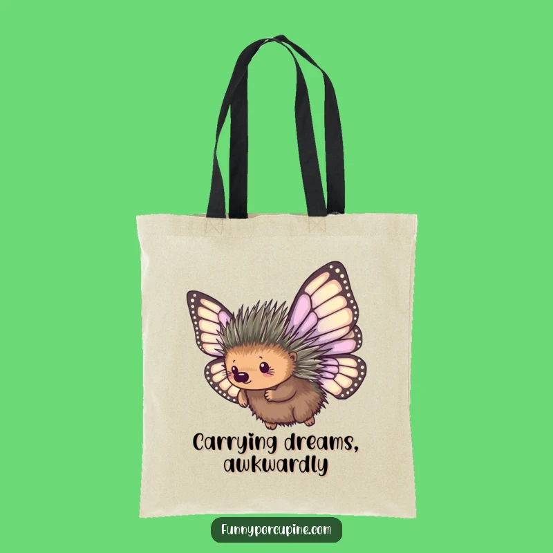 Funny Porcupine Tote Bag: Hilarious Butterfly Wings Carry-All Gift